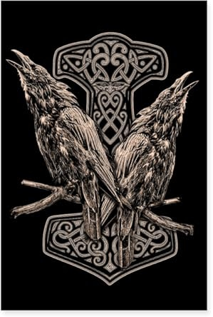 Spreadshirt Raben Odins mit Thorhammer Poster 60x90 cm