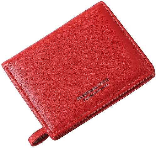 RRANCharltu Portefeuille Femme Cuir Petit Porte Monnaie Femmes Slim Court Portefeuilles avec Fermeture éclair Poche à Monnaie, Rouge