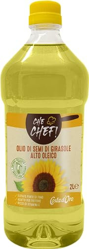 Costa d’Oro – Che Chef Girasole Alto Oleico 2L. Dall’unione dei migliori semi di girasole ad alto oleico si ottiene un olio versatile, adatto anche per più cicli di utilizzo. Bottiglia PET 2L.