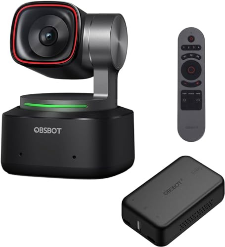 OBSBOT Tiny 2 Bundle Webcam con Adaptador UVC HDMI 2.0 y Mando a Distancia Inteligente, Webcam 4K con Seguimiento por IA Multi-Modo y Autoenfoque, Control por Voz, Sensor 1/1,5, Control por Gestos, C