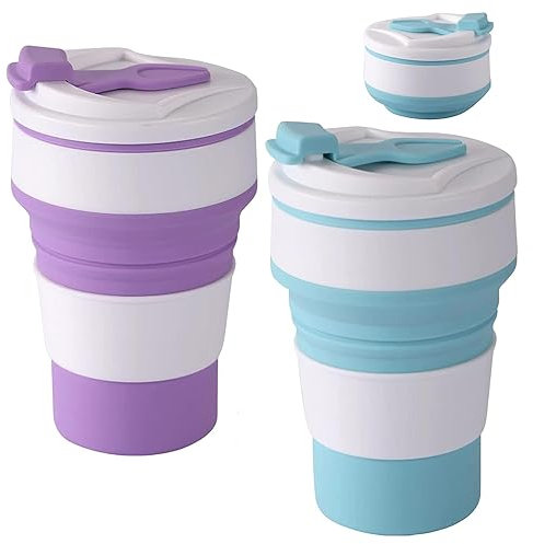 YIMINI 2 pièces Gobelet Pliable en Silicone, Gobelet Rétractable pour le Camping, Tasse Pliante Portable, Tasse à Boire Pliable en Silicone, Tasse de Voyage Pliable, Coupe d'Eau Pliable Tasse (350ml)