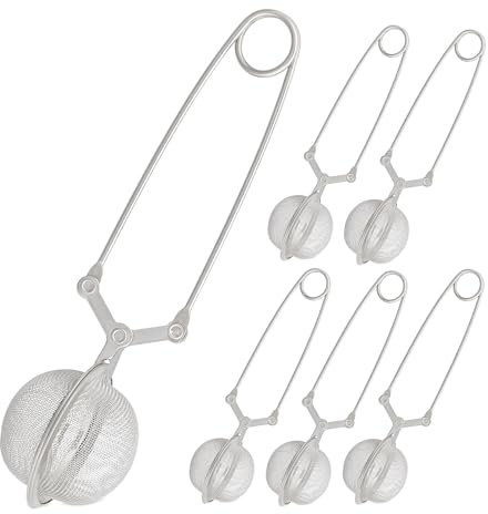 Relaxdays Teezange, 6er Set, Teesieb für losen Tee, Tassen & Gläser, Ø 4 cm, engmaschiges Teeiei, aus Edelstahl, Silber