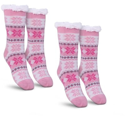 Bestlivings Stoppersocken Damen mit Teddyfutter Haussocken - Hüttensocken mit Anti-Rutsch-Sohle - ABS Norweger Socken Zopfmuster - Kuschelsocken Einheitsgröße