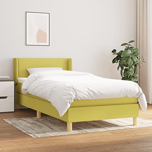 MNISDFL Bett kopfteil Bodenbett Schlafzimmer möbelEinzelbett Boxspringbett mit Matratze Grün 100x200 cm Stoff