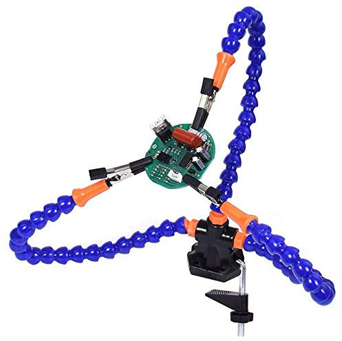 Karriter Mesa de soldadura de banco de trabajo con 3 brazos flexibles, soporte de soldador, reparación de soldadura PCB