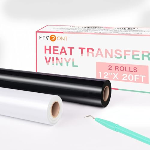 HTVRONT HTV Vinyl Rolls Black HTV and White Heat Transfer Vinyl- 12 x 20ft(30.5x610CM) HTV Vinyl for Shirts, Black Iron on Vinyl for Cameo - Easy to Cut & Weed for Heat Vinyl Design(Black and White)