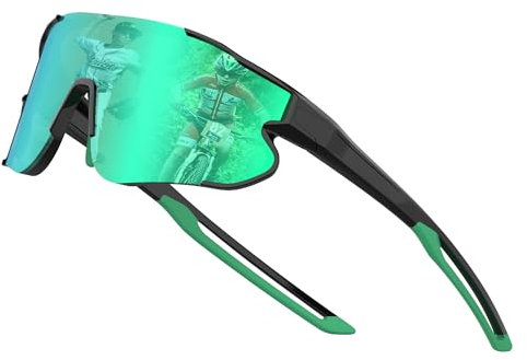 ATTCL Bambini Adolescenti Baseball Occhiali Da Sole Sport Leggero UV400 Ragazzi Ragazze Ciclismo Occhiali Occhiali da Bici XQ548, Montatura nera, lenti verdi, Medium