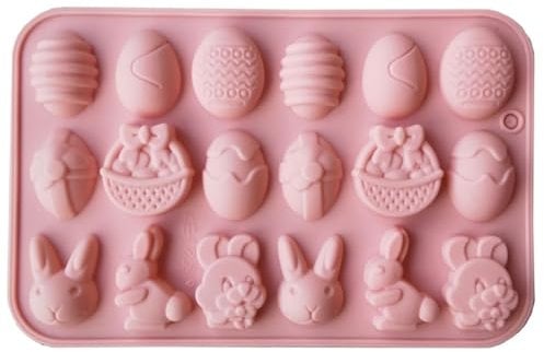 Molde silicona huevos de Pascua, Pascua molde de silicona conejo con 18 cavidades, Moldes de silicona de Pascua para chocolate, Forma de huevo de Pascua molde para DIY dulces, chocolate, gelatina