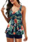 Nadeer Maillot De Bain Deux Pièce Tankini Imprimé Floral avec Grande Taille Haute Gainant Ventre Plat Réglable Boyshort Elégante Sexy Col en V Beachwear Maillot de Plag Swimsuit