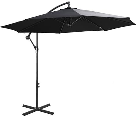 Outsunny 3(m) Garden Banana Parasol Hanging Cantilever Umbrella with Crank Handle, 8 Ribs and Cross Base for Outdoor, Sun Shade, Black