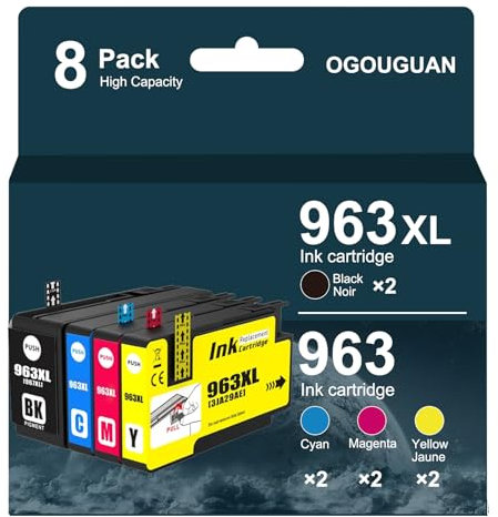 OGOUGUAN 963XL Wiederaufbereitete Tintenpatronen für HP 963 XL für HP OfficeJet Pro 9010 9012 9020 9014 9015 9016 9018 (8er-Pack)