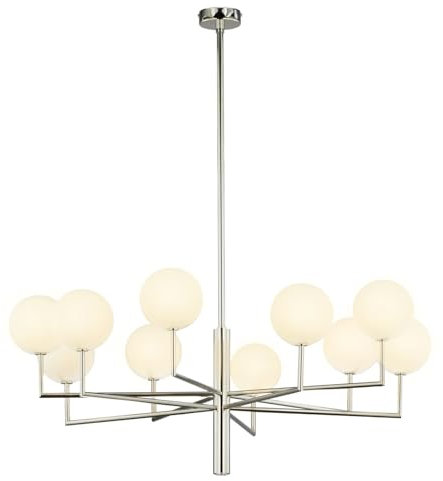 Licht-Erlebnisse Deckenlampe Nickel Glas in Nickel Weiß Esstisch Wohnzimmer L:100 cm G9 Jugendstil 6-flammig Kugeln elegante Deckenleuchte Esszimmer LEGGIA