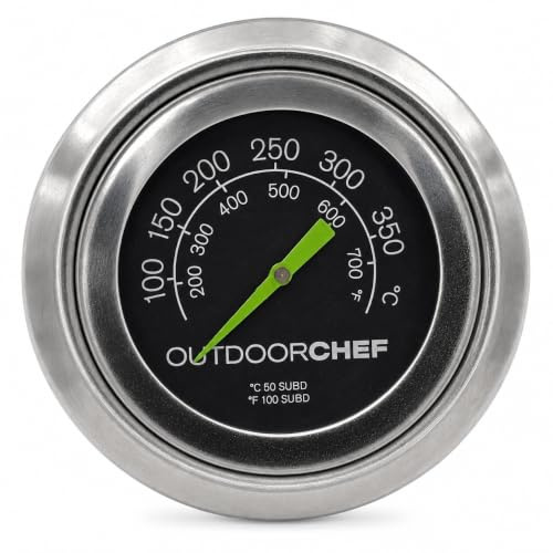 Outdoorchef Deckelthermometer – Analoges BBQ-Grillthermometer aus Edelstahl für Grilldeckel, Gasgrill, Holzkohlegrill, Kugelgrill & Smoker – °C/°F, 50–350 °C / 100–700 °F