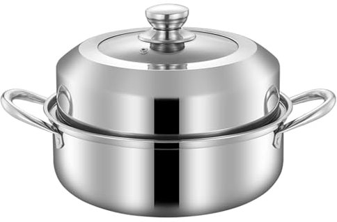 Pentola a vapore per cucinare, pentola a vapore con coperchio, pentole a vapore da 28 cm con griglia per cucinare verdure, pesce, frutti di mare, tagliatelle, pasta, cibo