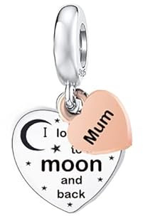 Love You To The Moon And Back Mum Daughter Sister Rose Gold Memorial Charm Bead Pendant 925 Sterling Silver Compatible With Pandora Charm Moments Bracelet (Mum Love You Heart Charm)