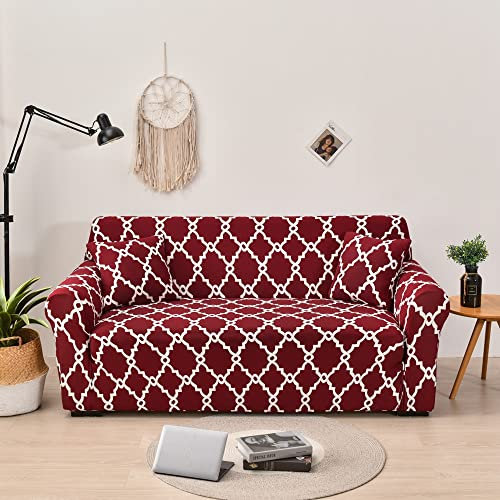Meigeh Sofaüberwurf Sofabezug Stretch Sesselbezüge Sofaschoner Sofabezug Abwaschbare rutschfeste Sofahusse Spandex Rebenmuster rot 1 Sitzer