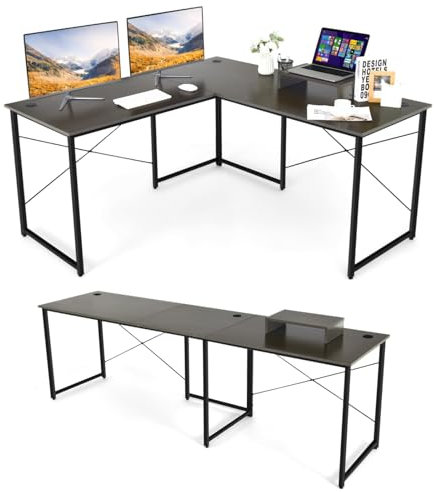 LIFEZEAL L-förmiger Schreibtisch, 240cm Reversibeler Computertisch Eckschreibtisch mit Monitorständer, Gaming Laptop PC Tisch im Industriestil, Workstation für zu Hause und im Büro (Dunkelbraun)