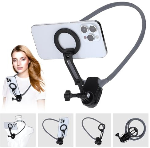 Supporto Magnetico Selfie per Telefono da Collo, Supporto per Telefono da Collo POV/VLOG con Cinghia di Fissaggio e Cinghia di Sicurezza per iPhone 15 14 13 12 Serie di Telefoni Android(Gray)