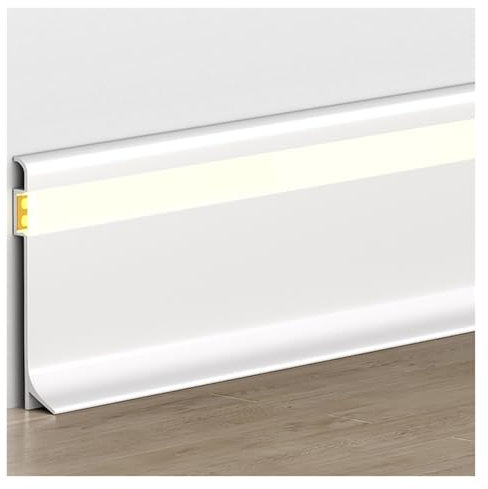 LED-Aluminium-Sockelleiste 1 m Länge, 4 cm Höhe, Aluminium-Kanal-Sockelleiste für Wandecken, Sockelleiste, LED-Kanal mit Abdeckung, LED-Lichtleisten-Diffusor für Schlafzimmer und Zuhause(White)