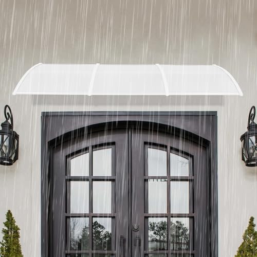 AußEnbereich Vordach HaustüR Bogenvordach Rechteckig HaustüRüBerdachung Arch Canopy Türüberdachung Fenstermarkise Balkonabdeckung für Fahrradunterstände Pavillons 115X35in (Durchsichtig und Weiß)