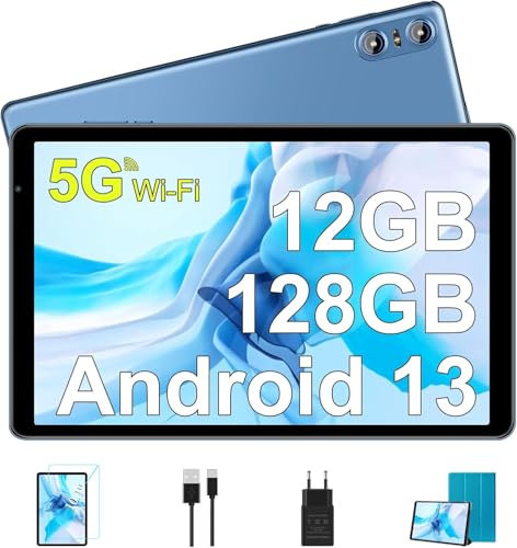 SEBBE Tablette 10 Pouces Android 13 Tablette 12 Go RAM+128 Go ROM (TF 1 to), Tablette Tactile avec Processeur Octa-Core 2.0 GHz, 5G WiFi丨5+8MP丨6000mAh丨Bluetooth 丨Certifié GMS丨Bleu