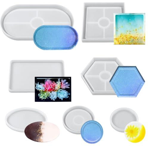 7 Stück Epoxidharz Form,Silikonform Untersetzer,Silikonformen Gießformen,Silikonform Tablett Rund,Silikonformen Gießformen Tablett,Silikonform Teller,Silikonform Resin Rund,Silicone Molds Tray