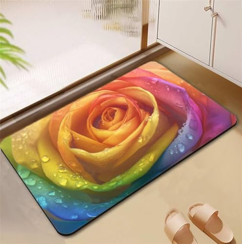Badezimmerteppich Rainbow Badematte Rutschfester 140x200cm, Super Absorbierender Badteppich rutschfest Waschbar Duschvorleger Schnelltrocknend Badvorleger Badematte Dünne Stone Bath Mat Mats D4-629