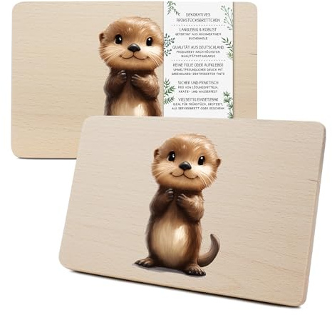 Yabaduu Individuelles Holzbrett für Kinder 23,5x15cm Frühstücksbrettchen Brotzeitbrett personalisiert aus Holz Tier-Motiv als Geschenk Geburtstag Kind RV007 (07 Otter, Ohne Wunschname)