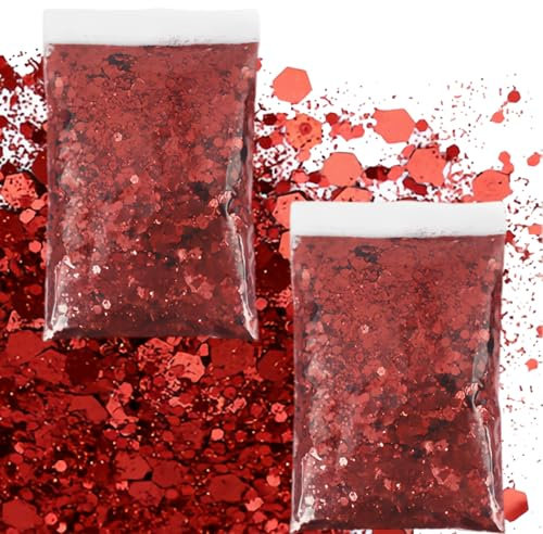 GIUSOBG Paillettes de Corps 100g Poudre à Paillettes Foncé Peinture Pailletée Fines Scintillant en PET Accessoire Loisirs Créatif Décoration DIY Nail Boule pour Visage, Corps (Rouge foncé)