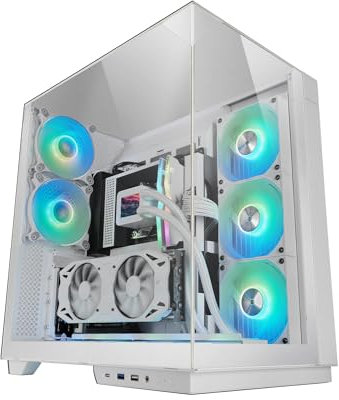 Mars Gaming MC-3GF, Gaming-Gehäuse ATX, Dreifaches Gehärtetes Glas, 2X 120mm ARGB-Rücklüfter, Vertikale GPU-Montage, PC-Tower mit Unterstützung für Flüssigkeitskühlung bis zu 360mm, Weiß