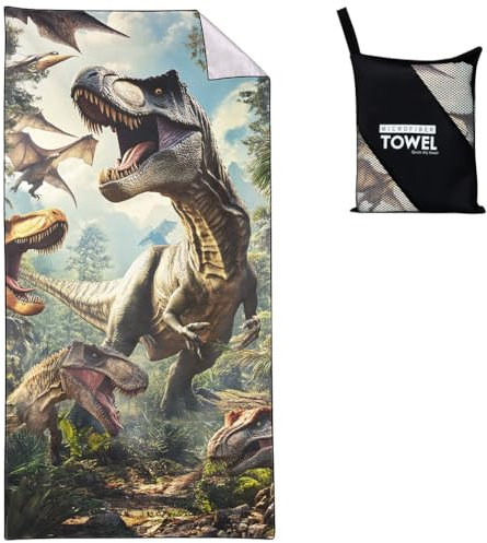 Violetpos Dinosaurier Strandtuch 90x180 cm Schnell Trocknende Jurassic World Badetuch Sandfrei Handtuch Strandhandtuch Strandtücher Groß Badehandtuch Tragbares Handtücher Leichtes und Dünnes
