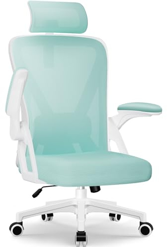 Airchros Bürostuhl, Bürostuhl Ergonomisch mit Verstellbarer Kopfstütze, Armlehnen, Lendenwirbelstütze, Schreibtischstuhl Drehstuhl Wippfunktion bis 135°, Chefsessel Rückenschonend,150kg