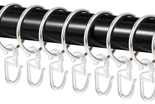 50 Stück Metall Gardinenringe, Silber Vorhangringe Duschvorhangringe Curtain Ringe mit 50 Stück Kunststoff Gardinenhaken für Fenster Tür Duschvorhänge, 32 mm Innendurchmesser - Silber