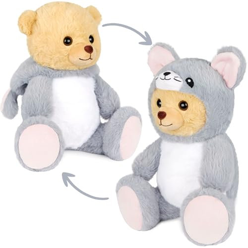 BRUBIES Teddy Mouse - 10 inches (25 cm) Teddy Bear in Mouse Costume with Hood - Soft Toy for Cuddly Adventures - Cuddly Toy Gift for Kids - Grey