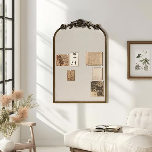 G-LEAF Bogenförmige Vintage Stoff-Pinnwand Antikgold, 33x63 cm (13x25), Memoboard mit verziertem Eisenrahmen für Wand, Deko & Organisation