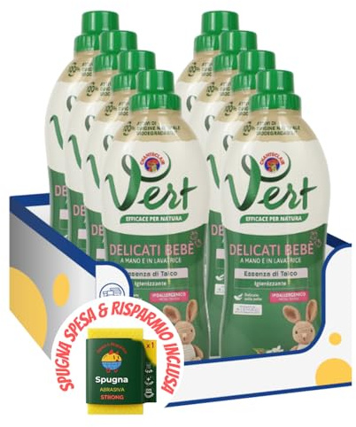 Detergente liquido per bucato capi delicati bebè – 750 ml kit con Spugna Brandizzata SPESA & RISPARMIO Inclusa – Variazioni 4/8/12 Pezzi (8)