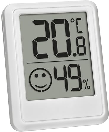 TFA Dostmann Mini termometro ambiente digitale interno, 30.5060.02, termometro da casa, igrometro, misura umidità, temperatura, per il controllo del clima interno, batteria inclusa, bianco