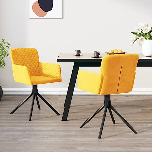LoogCape Esszimmerstühle 2er Set, drehbar, gelber Samt, Metallgestell, 360° drehbar, komfortabel gepolstert, für Küche und Esszimmer, 51,5x59x83,5 cm