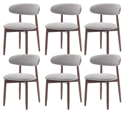 COLAMY Esszimmerstühle 6er Set, Polsternder Stühle Esszimmer mit Rückenlehne, Moderne Küchenstühle Gepolstert, Stoff Dining Chairs mit Back und Holzbeinen für Esszimmer, Küche, Restaurant, Hellgrau