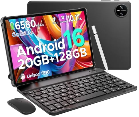 DOOGEE Tab A9 Pro Android 16 Tablets, 10 Inch Tablet with Gemini AI, 20GB RAM 128GB ROM /2TB TF, 6580mAh, 5G WiFi Android Tablets, 8MP+5MP, 2 in 1 Tablets with Keyboard Mouse Stylus, 4-Year Warranty