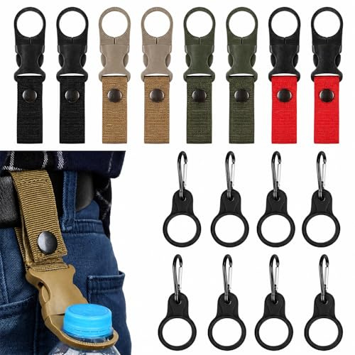 XVZZGNTH Flaschenhalter für Gürtel 16 Stück, Wasserflaschen Halter Outdoor | Getränkehalter mit Karabiner und Silikonring für Wandern, Camping, Reisen und Outdoor Aktivitäten