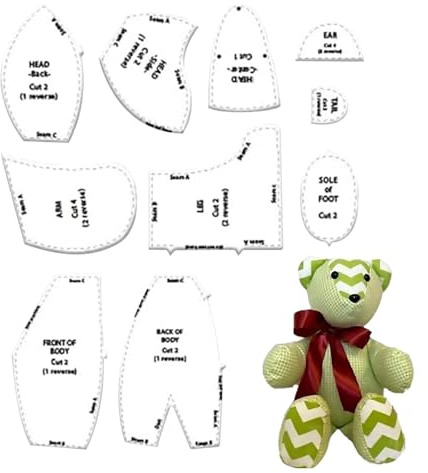 Memory Bear Vorlage – 38,1 cm Nähschablonen-Set | Acryl-Bärmuster-Lineal – 10-teiliges Nähset mit Anleitung für Anfänger, Erstellen von Andenkenbären für und Erinnerungsprojekte