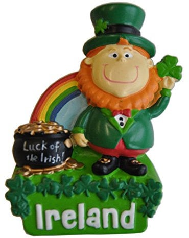 Carrolls Irish Gifts Resin Magnet With Ireland Leprechaun With Rainbow And Pot Of Gold
