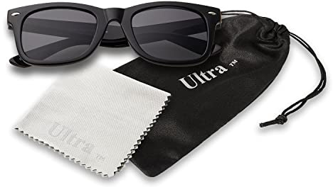 Ultra Black Kids Sunglasses Childrens Sunglasses UV400 Protection Kids Sun Glasses Retro Classic Style Shades Boys Girls with Carry Pouch and Glasses Cloth Ages 3 to 16 Years