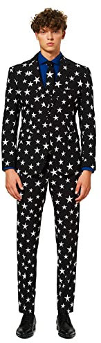 OppoSuits Klassisch bedruckter Herrenanzug - Starstruck Outfit für Weihnachten und Neujahrsfest, Starstruck, 58