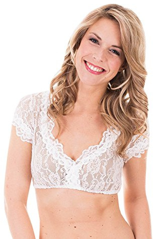Krüger Dirndlbluse Cassandra Spitzendirndlbluse (44, Ecru Kurzarm)