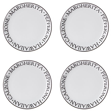 Premier Housewares Noir Lot de 4 Assiettes à Pizza en Porcelaine Blanc 23 x 23 x 2 cm