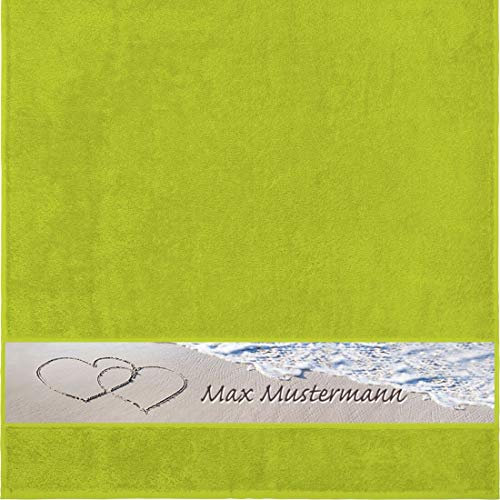 Manutextur Duschtuch mit Namen - personalisiert - Motiv Liebe - Strand - viele Farben & Motive - Dusch-Handtuch - hellgrün - Größe 70x140 cm - persönliches Geschenk mit Wunsch-Motiv und Wunsch-Name