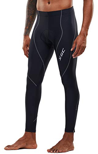 XGC Herren Lange Radlerhose Fahrradhose Radhose Radsportshorts für Männer Elastische Atmungsaktive 4D Schwamm Sitzpolster mit Einer Hohen Dichte (Grey Fleece, XL)
