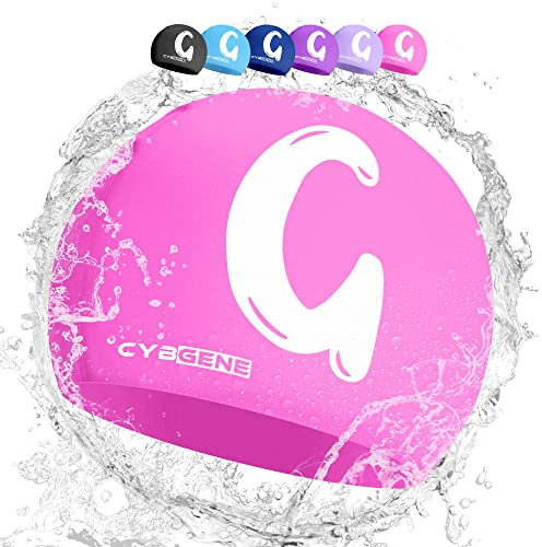 CybGene Silikon Initiale Namen Badekappe für Kinder, Kind Buchstabe Schwimmkappe Bademütze für Kinder Schwimmunterricht-Kleiner Kopfumfang-Rosa-G
